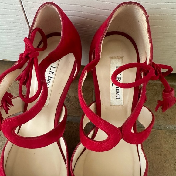 LK Bennett Loren Roca Red Suede Leather Pumps Heels Ankle Tie Size EU 37 US 6.5 - Picture 5 of 15